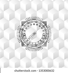 syringe icon inside grey icon or emblem with geometric cube white background