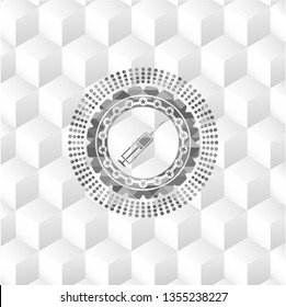 syringe icon inside grey emblem. Retro with geometric cube white background