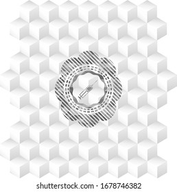Symbol der Spritze auf grauem Hintergrund mit geometrischem, weißem Hintergrund