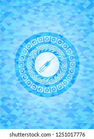 syringe icon inside light blue mosaic emblem