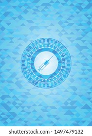 syringe icon inside light blue mosaic emblem
