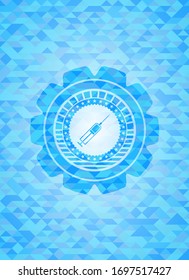 Spritzensymbol innerhalb des hellblauen Emblems mit Mosaikhintergrund im ökologischen Stil