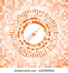 syringe icon inside orange mosaic emblem