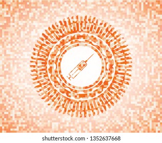syringe icon inside orange mosaic emblem