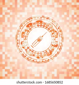 syringe icon inside orange mosaic emblem