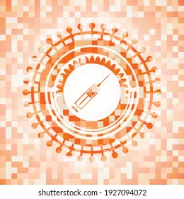 icono de la jeringa dentro del emblema del mosaico naranja. 