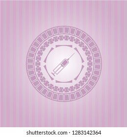 syringe icon inside pink emblem. Vintage.