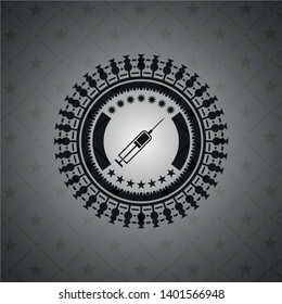 syringe icon inside realistic dark emblem