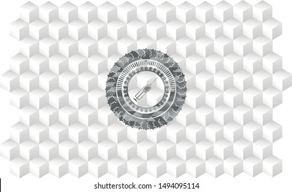 syringe icon inside realistic grey emblem with cube white background