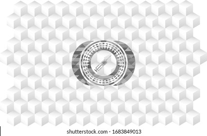 Spritzensymbol innerhalb eines realistischen grauen Emblems mit hellweißem Hintergrund