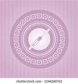 syringe icon inside realistic pink emblem