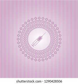 syringe icon inside realistic pink emblem