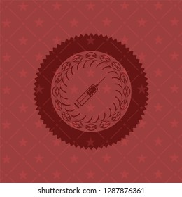 syringe icon inside realistic red emblem