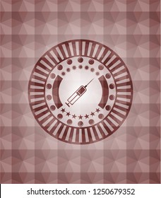 syringe icon inside red badge with geometric pattern. Seamless.