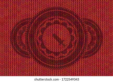 Syringe icon inside Red color woolen fabric realistic badge. Cloth graceful background. Artistic illustration. 