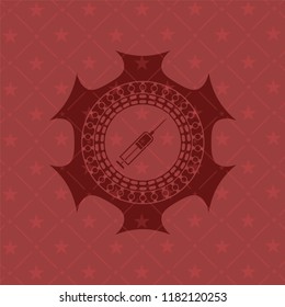 syringe icon inside red emblem. Retro