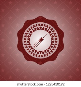 syringe icon inside red emblem. Vintage.