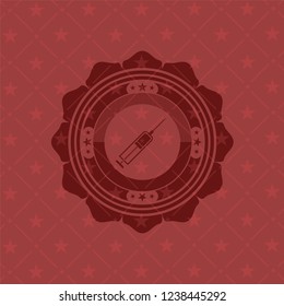 syringe icon inside red emblem. Retro