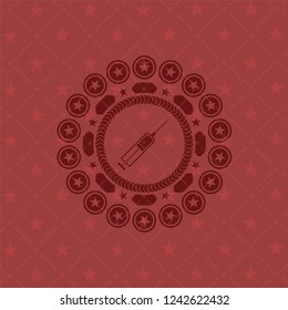 syringe icon inside red emblem. Retro