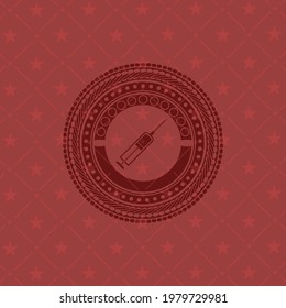 syringe icon inside red emblem. 