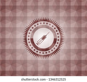 syringe icon inside red seamless polygonal badge.