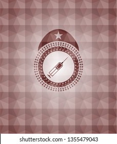 syringe icon inside red seamless polygonal badge.