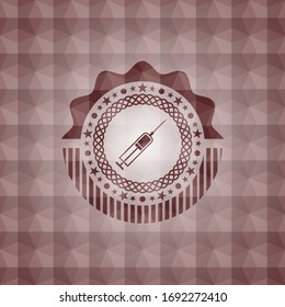 syringe icon inside red seamless polygonal badge.
