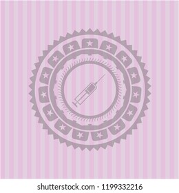 syringe icon inside retro pink emblem
