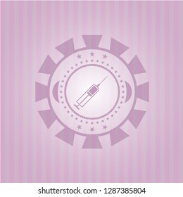 syringe icon inside retro style pink emblem