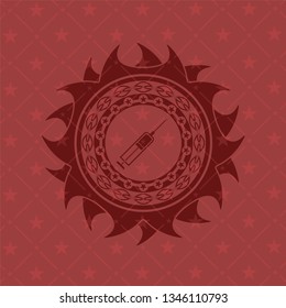 syringe icon inside retro style red emblem
