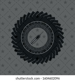 syringe icon inside retro style black emblem