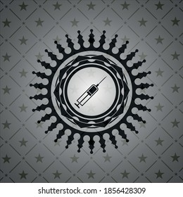 icono de la jeringa dentro del emblema negro de estilo retro. 