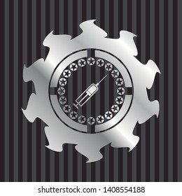 syringe icon inside silver badge