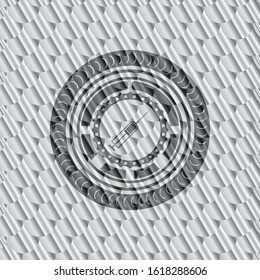 syringe icon inside silver color emblem or badge. Scales pattern. Vector Illustration. Detailed.