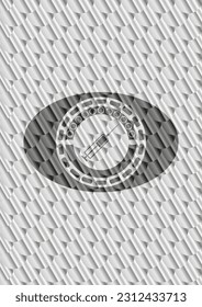 syringe icon inside silver color badge. Scales pattern. Vector Illustration. Detailed. 