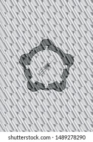 syringe icon inside silver emblem. Scales pattern. Vector Illustration. Detailed.