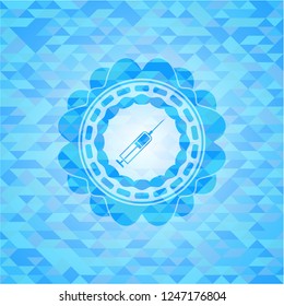 syringe icon inside sky blue mosaic emblem