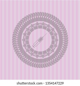 syringe icon inside vintage pink emblem