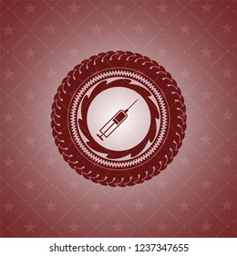 syringe icon inside vintage red emblem