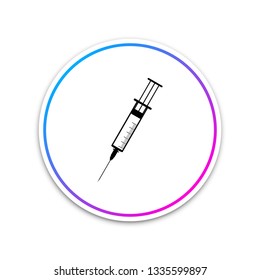 Syringe icon isolated on white background. Syringe sign for vaccine, vaccination, injection, flu shot. Medical equipment. Circle white button. Vector Illustration