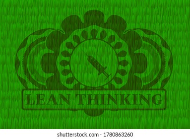 Icono de la jeringa y emblema de la hierba de la hierba de la hierba del pensamiento liso. Ambiente de lujo ecológico. Ilustración intensa. 