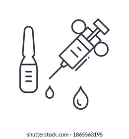 Syringe icon, linear isolated illustration, thin line vector, web design sign, outline concept symbol with editable stroke on white background.