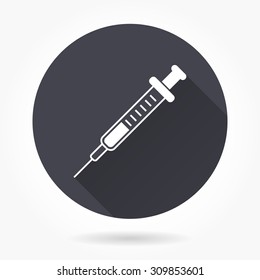 Syringe  icon with long shadow, flat design. Vector illustration.