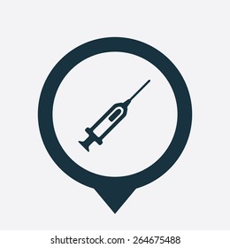 syringe icon map pin on white background 