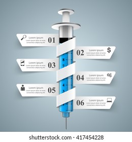 Syringe icon. Medical infographic design template and marketing icons.