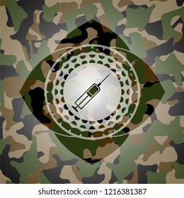 syringe icon on camouflage pattern