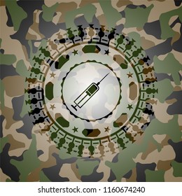 syringe icon on camouflage texture