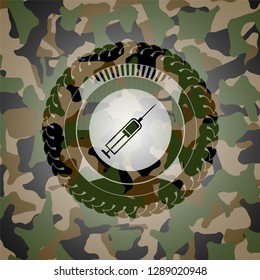 syringe icon on camouflaged pattern