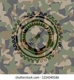 syringe icon on camouflaged texture