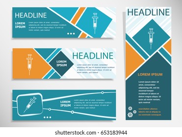 Syringe icon on horizontal and vertical banner. Modern banner design template